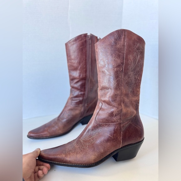 Matisse Wichita Brown Leather Distressed Floral Cowgirl Western Boots Shoes 10 - Picture 2 of 15